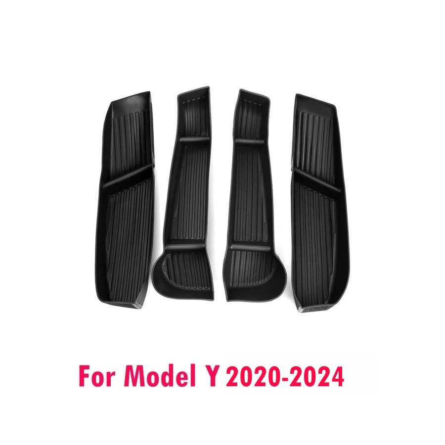 4PCS TPE Side Door Box Trays For Tesla Moldel Y Juniper Model 3 Highland Model Y/3 Door Storage Organizer Front Rear Door Trays