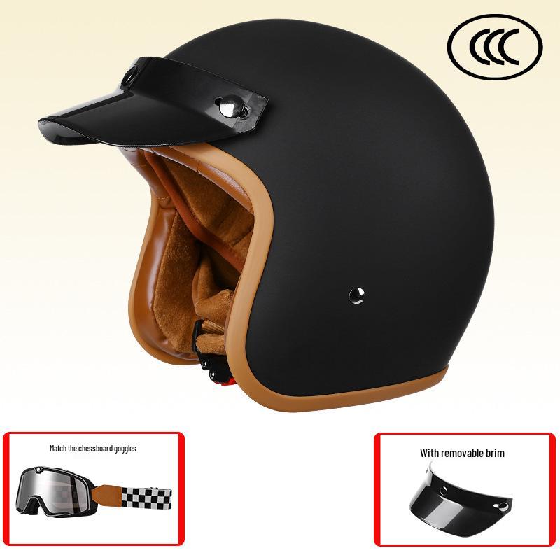 Retro 3C-Certified Unisex Motorcycle Helmet, All-Season 3/4 Design for Motorbike & Electric Bike