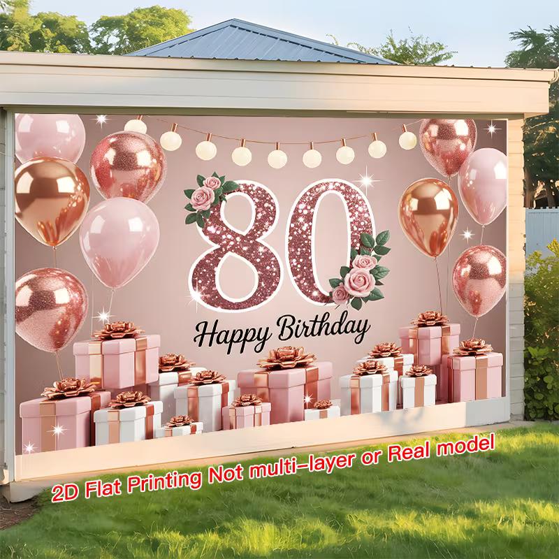 2D Rose Gold 80th Birthday Photography Background, Pink Gold Party Decoration