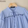 ZANZEA Women Lace Up Round Neck Casual Short Sleeve Blouse