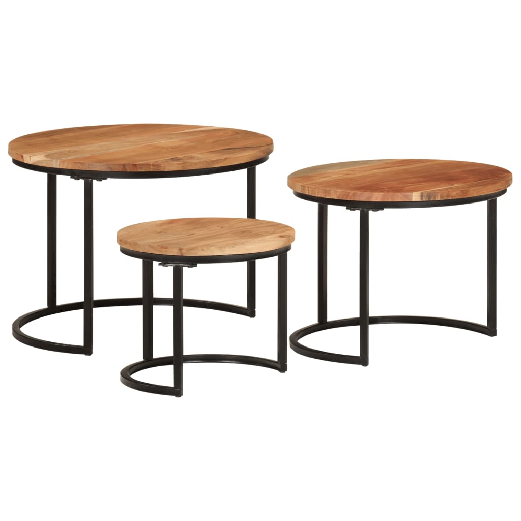  Slotted Tables, 3 Pcs., Solid Acacia Wood