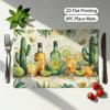 Cactus Tequila Print Linen Place Mats Set Of 4 Boho Table Mats For Dining Kitchen Decor