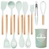 12 Pcs Wooden Handle Kitchen Utensil Set With Heat Resistant Silicone Non-Scratch And Bpa Free