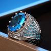 Bridal Wedding Love Water Drop Shining Design French Romantic Horse Eye Blue Zircon Ring Trendy  Elegant Jewelry