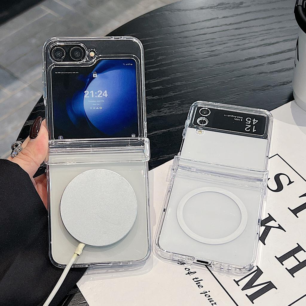 For Magsafe Magnetic 3PCS Case for Samsung Z Flip6 Flip5 Flip4 Shockproof Transparent Pc Hard Slim Phone Case Cover