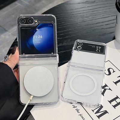 For Magsafe Magnetic 3PCS Case for Samsung Z Flip6 Flip5 Flip4 Shockproof Transparent Pc Hard Slim Phone Case Cover