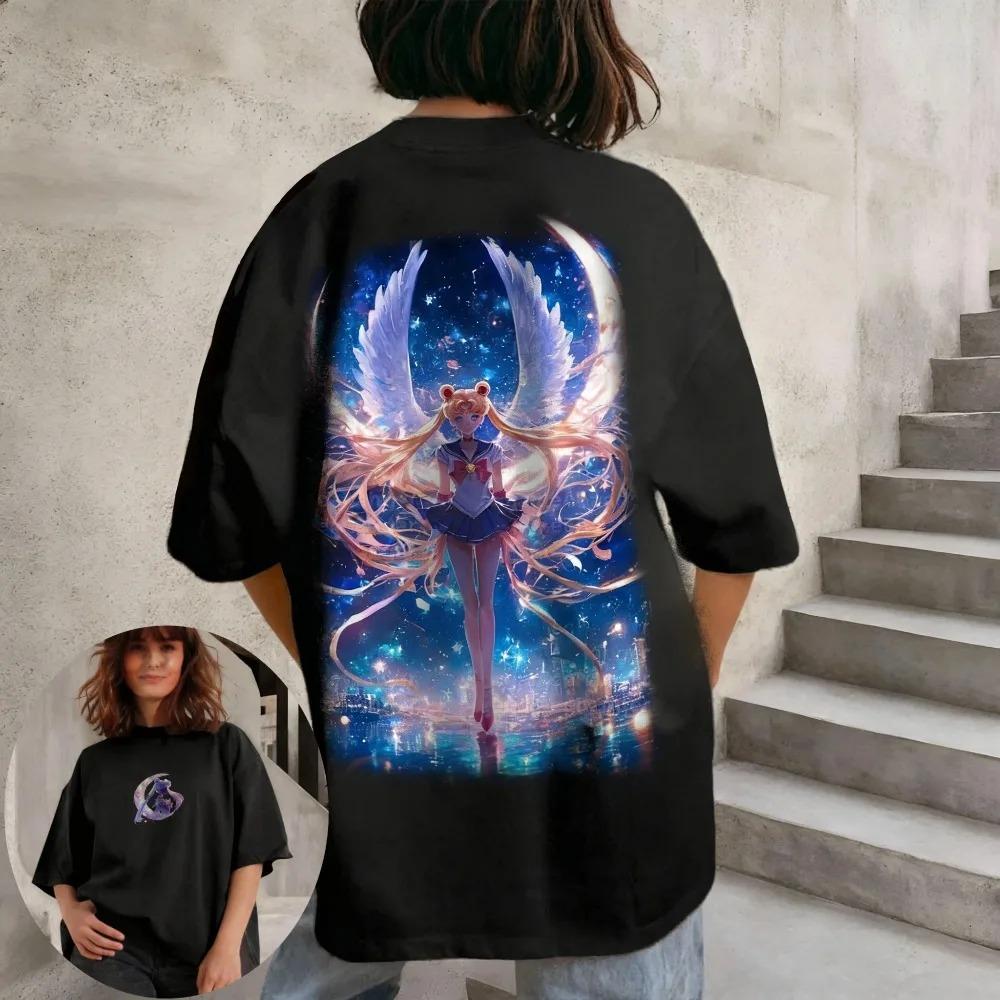 Summer and Spring Girl's Short Sleeves Sailor Moon Women's and Men's T-shirt Usagi Tsukino Anime Tee Y2k Parent-child Outfits