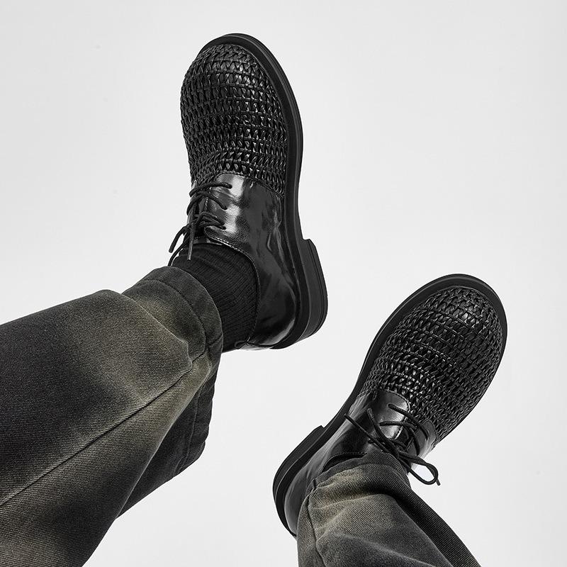 Summer men's sandals hand-woven hollow breathable derby shoes men's high-end business casual big head leather shoes