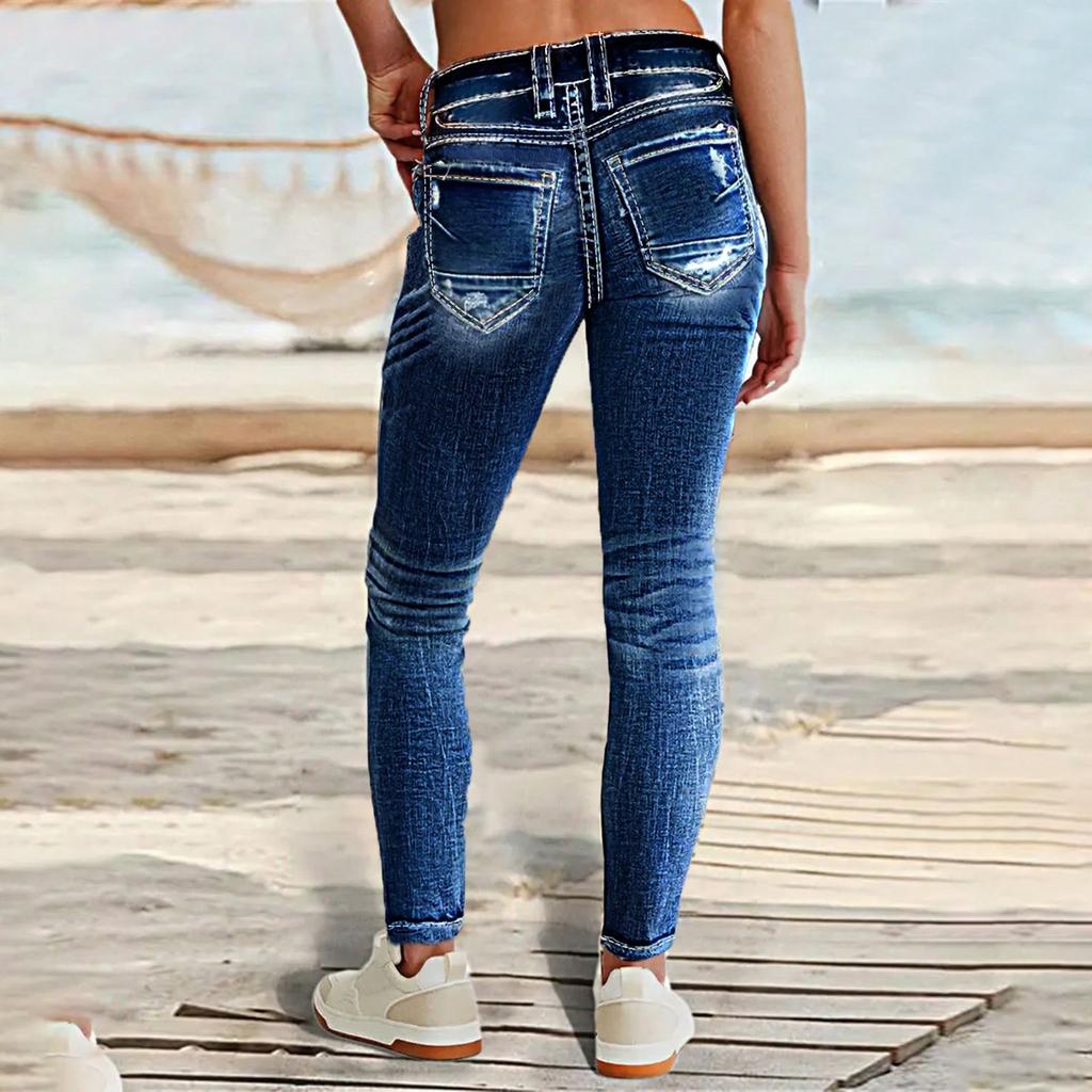 Women's Skinny Trend Ripped Casual Fashion Straight Leg Jeans