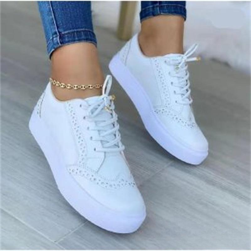 New Large-sized Single-shoe Women's Casual Round-toed Flat Lace-up Board Shoes
