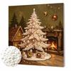 DIY Mini Framed Pearl Painting Kit Beads Canvas Home Decor Painting Christmas Tree Fireplace Holiday Ornament Gift Decoration