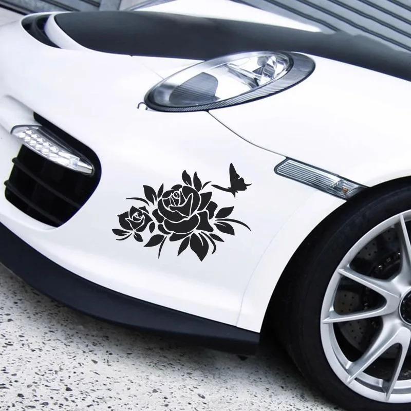 Engrave 24x17cm Butterflies Love Flowers Car Sticker Auto Body Bumper Windows Motorcycle Laptop Walls Vinyl Film Decal Car