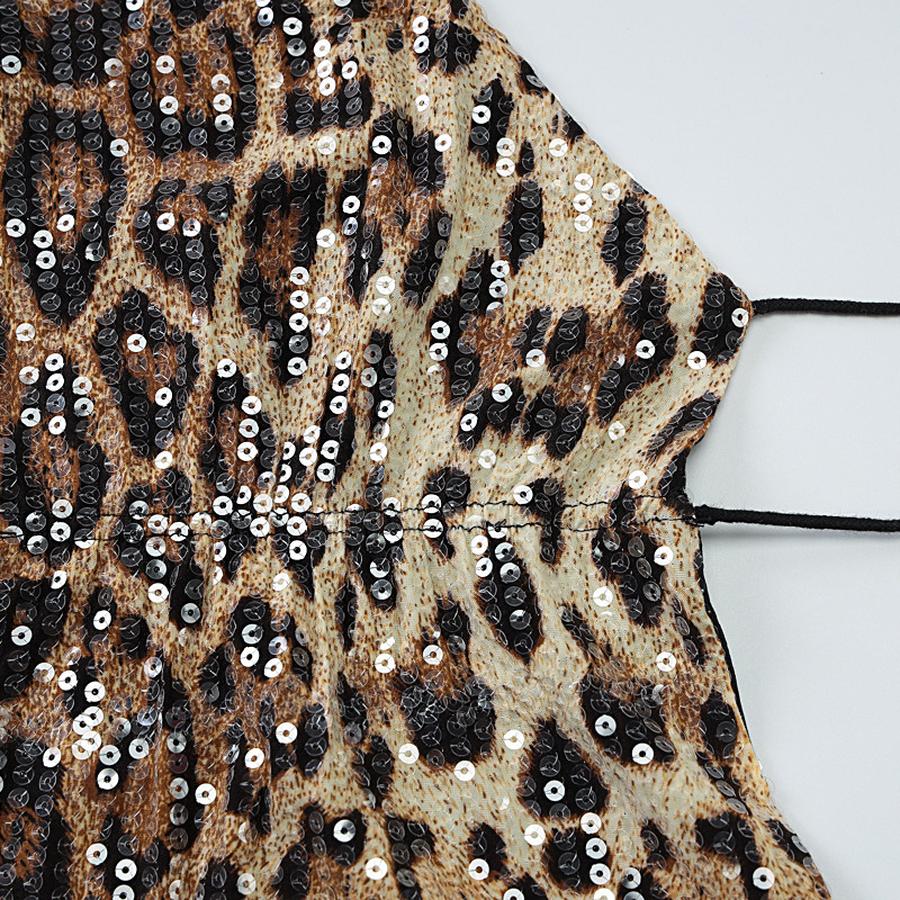 Women's Spring New Neck Overcoat High-End Temperament Bare Back Vest Sequins Mini Leopard T-Shirt