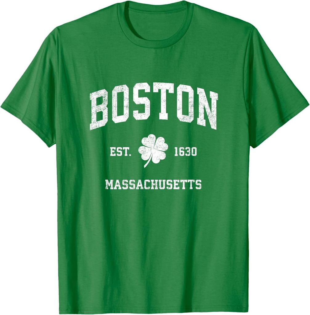 Boston Massachusetts Vintage Shamrock Sports T Shirt
