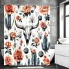Cow Head Cactus Flower Shower Curtain, Bathroom Decorative Shower Curtain, Waterproof Shower Curtain with Hooks