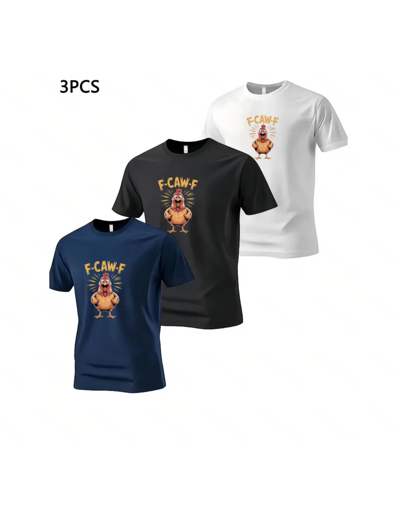 Men S Trendy Three-Piece T-Shirt Set with F-CAW-F Funny Rooster Print S