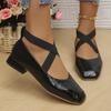 Fashion Women Genuine Leather Mary Janes Square Toe Flat Buckle Shallow Ladies Fashion Career Shoes Spring Autumn Gold Silver Big Size44
