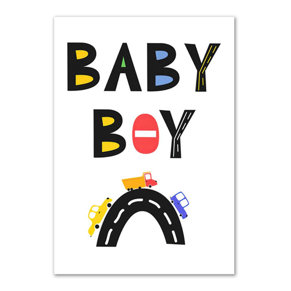 Customized Name Nursery Wall Art Personalized Wall Poster Print Traffic Car Letter Canvas Painting Pictures Kids Baby Room Decor