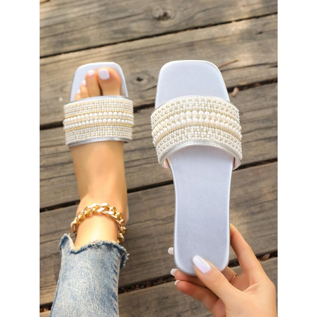 Ladies' Multi-layer Sparkling Diamond Toe Cover Sandals -Suitable for Casual, Party, Vacation, Fashionable Black Beach Shoes | Rubber Sole Single Shoe