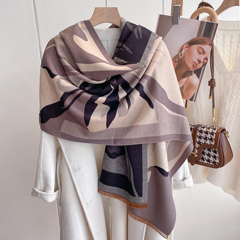 Thick Shawl Wrap Head Scarf For Women Winter Warm Cashmere Neckerchief Bandana Fashion Print Poncho Pashmina Bufanda