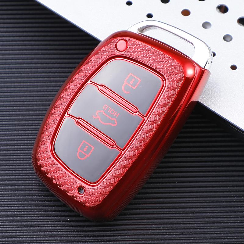 Carbon Fiber TPU Car Key Cover Case Shell for Hyundai Tucson Creta Ix25 I10 I20 I30 Verna Mistra Elantra Santa Fe 2015-2018