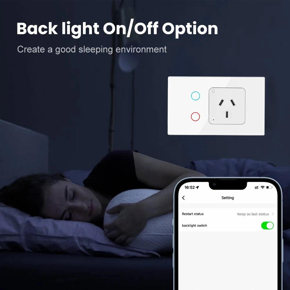 Melery Gniazdko ścienne Tuya WiFi Austrial Pionowe Poziome Dotykowy Włącznik Światła Gniazdo Wtyczka AU Zdalne przez Alexa Google Home Smart Life