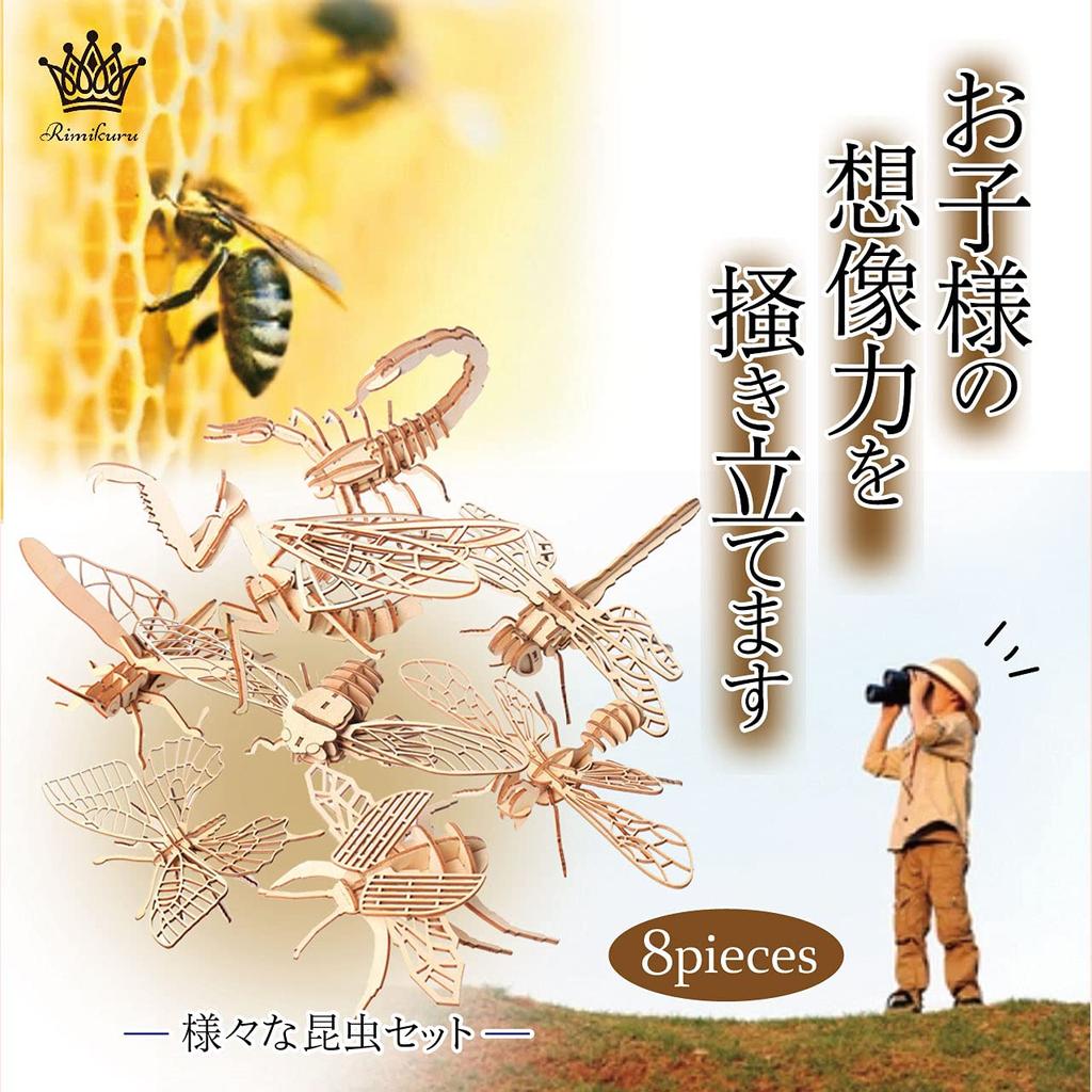 Rimikuru 3D Insect Wooden Puzzle Set, Colorless, DIY Crafts, Kids Toy, Educational Toy, Model Bug