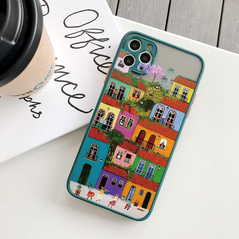 Cartoon Colourful Anime Painted House Scenery Phone Case For iPhone 16 15 14 13 12 11 Pro Max 7 8 Plus SE2020 X XR XS Back Cover