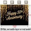 50th Anniversary Banner, Golden String Lights Backdrop Wall Decor for Celebration