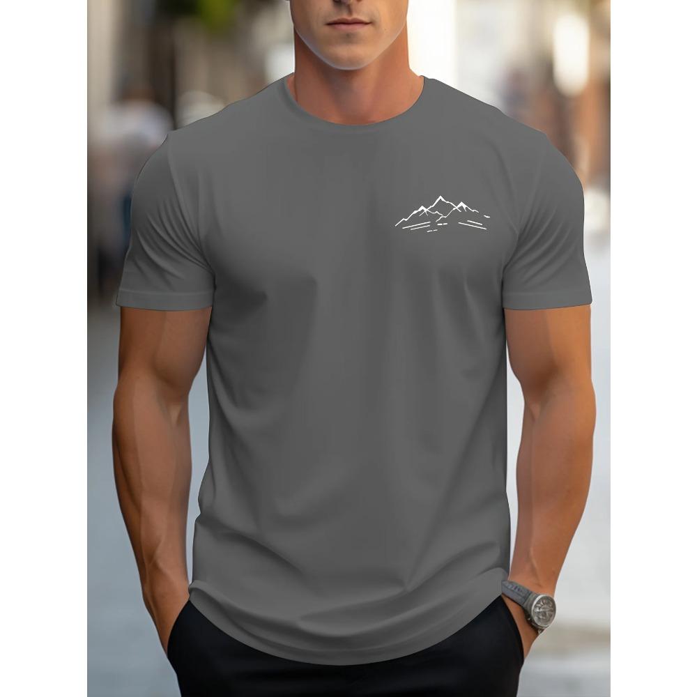 Men's Summer 100 Cotton Fashionable Casual Sports Loose Plus Size Mountain Pattern Printed Round Neck Short Sleeved T-shirt