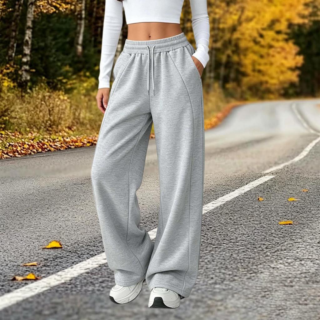 Women's Fashion Button and Zip Wide Leg Joggers with Elastic Waistband