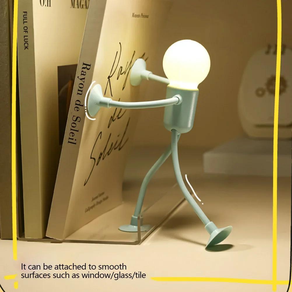 Cute Creative Cartoon Sportsman Night Light Mini Portable Bulb Suction Cup Lights Bendable Desk Lamp for Tabletop Shelves Decor