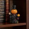 Skull Scepter Pumpkin Ornament with Cloak, Exquisite Resin Pumpkin Head Decorations, Pumpkin Gentleman Holding Small Pumpkin & Scepter Figurine for