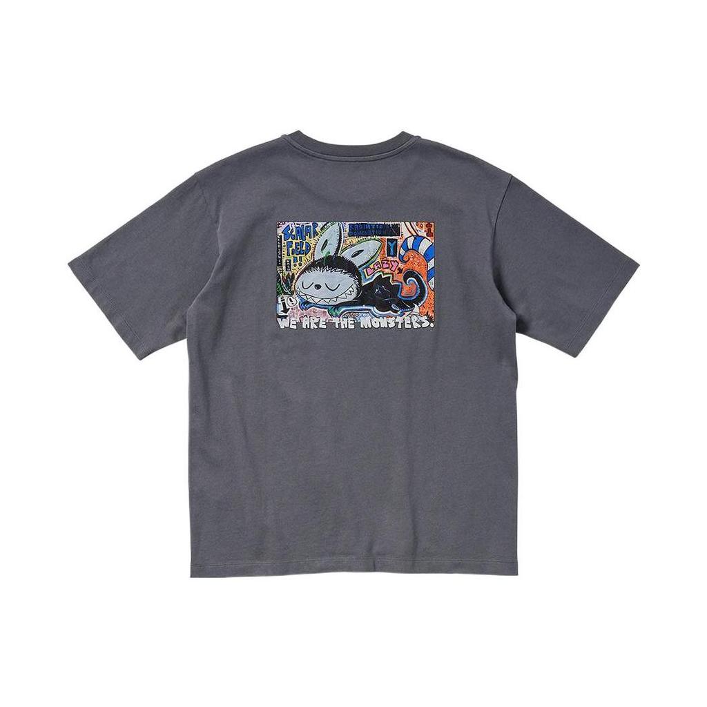 Uniqlo X Pop Mart Cartoon Anime Print Crew Neck T-Shirt Unisex Tops Dark-Gray 449367-08
