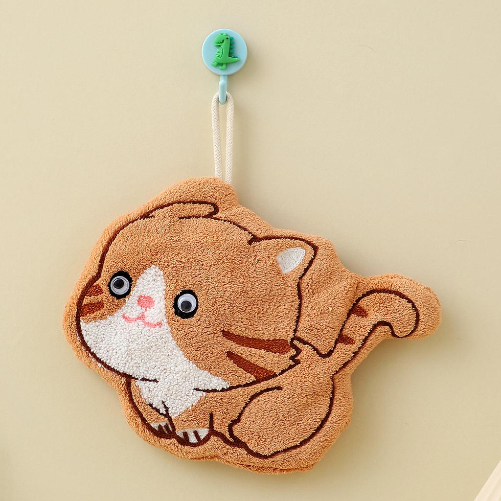 Cute cartoon running kitten hand towel hanging children's handkerchief thickened coral fleece kitchen bathroom hanging