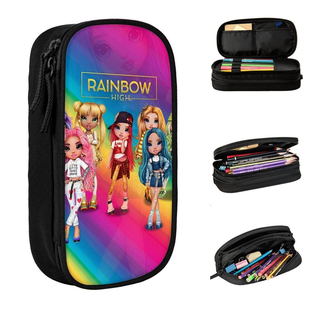 Rainbow High Pencil Case School Pencil Cases Double Layer Students Aesthetic Big Pencil Pouch Stationery Organizer