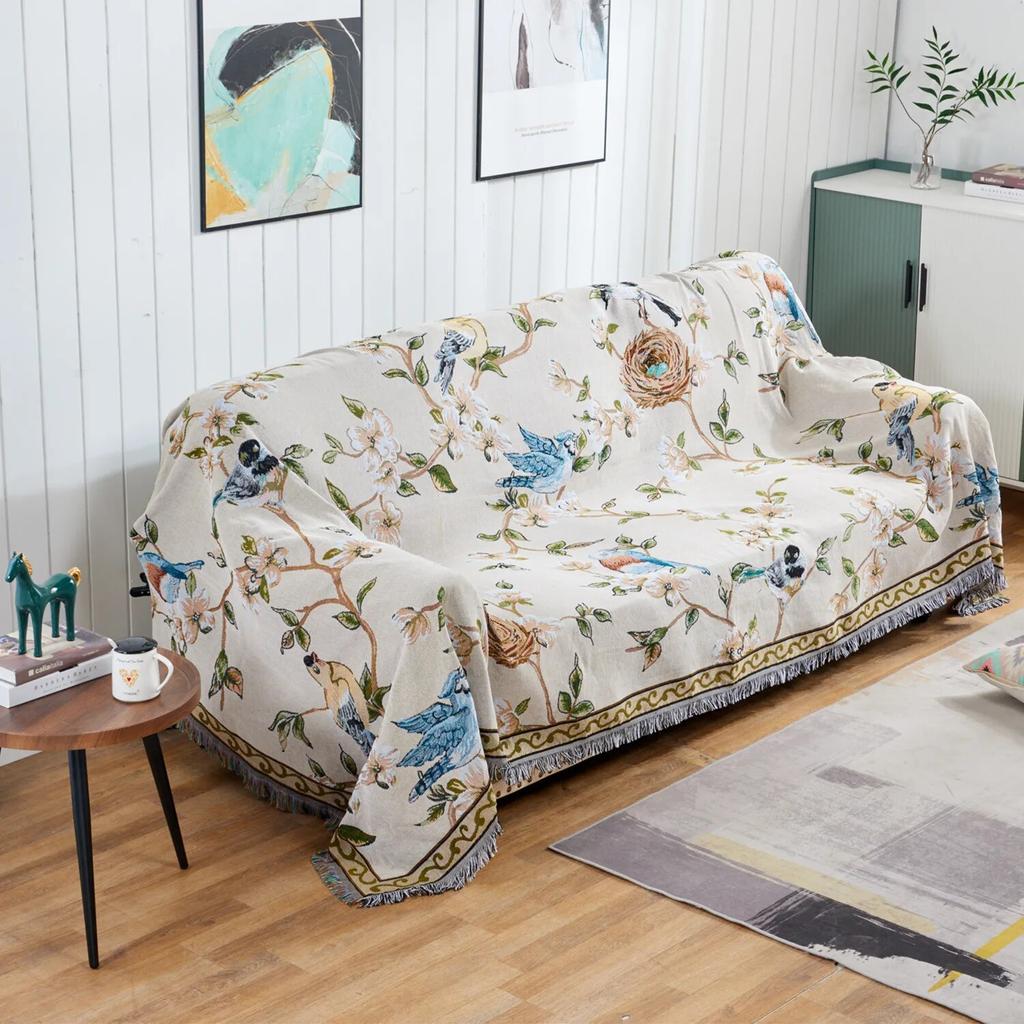 Thread Blanket Vintage Flower and Bird Pattern Knitted Home Decoration Leisure Blanket Sofa Cover Cloth Bed End Towel