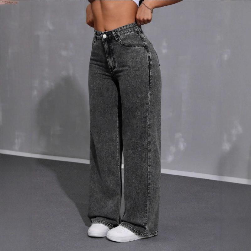 Jeans Women's Retro High-Waisted Slim-Fit Straight Leg Jeans in Smoky Gray and Light Blue Slimming Casual Pants