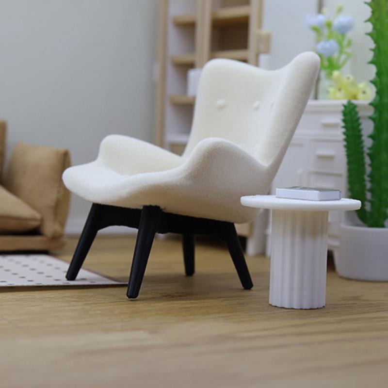 1 Piece 1/12 Dollhouse Mini Plush Sofa Chair Side Table Furniture Model For Doll House Decor Simulation Single Person Sofa