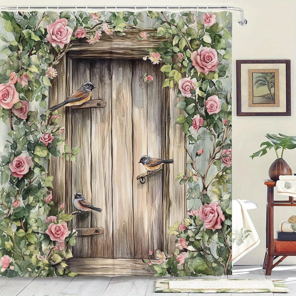 Rustikaler Gartentür-Duschvorhang - Mehrstil-Badezimmerdekoration, Perfekt für Liebhaber von naturinspirierten und praktischen Designs