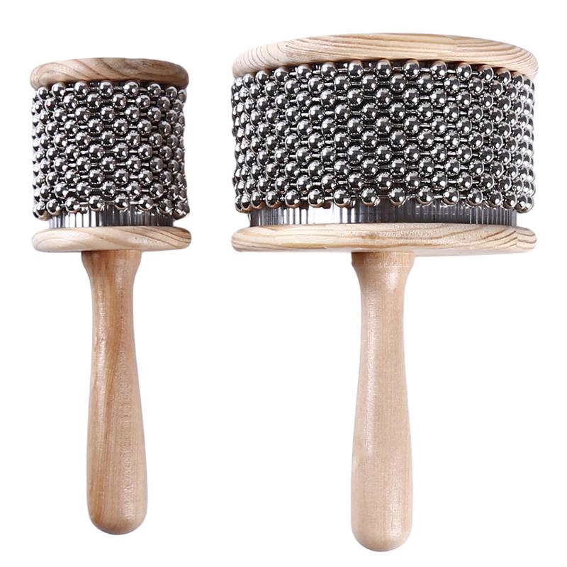 1pc Wooden Cabasa Metal Beaded Chain  Cylinder Pop Hand Shaker Percussion Instrument For Classroom Band Medium Size