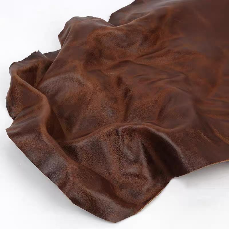 Brown Cowhide Fine Grain Whole Retro Seat, Sofa Bench Renovation, Top Layer Leather Fabric, Oil Wax Cowhide Leather Material