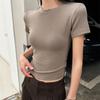 Women's Round Neck Short Sleeve Blouse Slim Fit Casual Style Ruched Cropped Cotton Tee