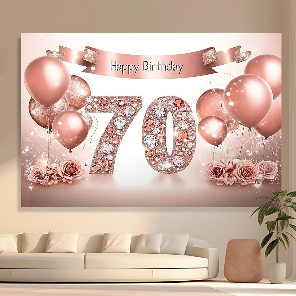 A Rose Gold 70th Birthday Banner with a Polyester Background Suitable for All Four Seasons, Home Decoration
