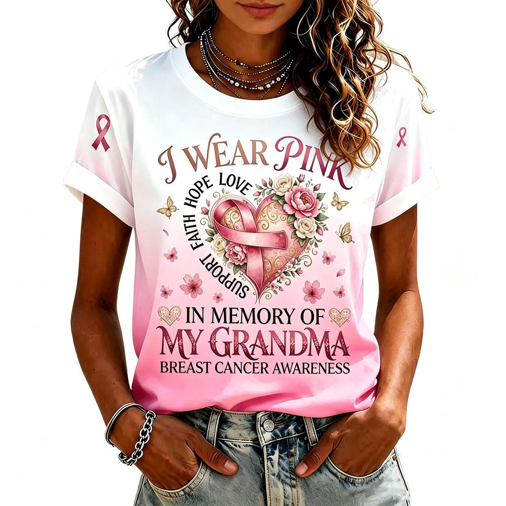 Women's Fashion Short Sleeve Printed Neck T-Shirt for Breast