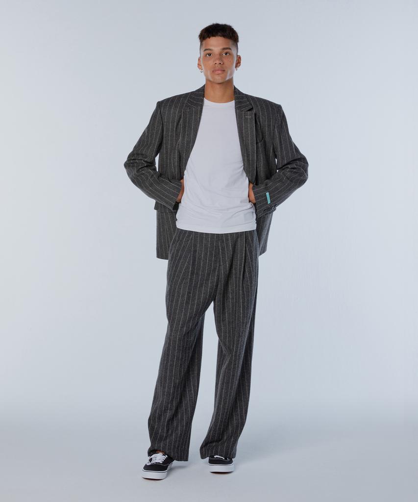 INSTANTFUNK Ms Striped Wool Slacks - Charcoal