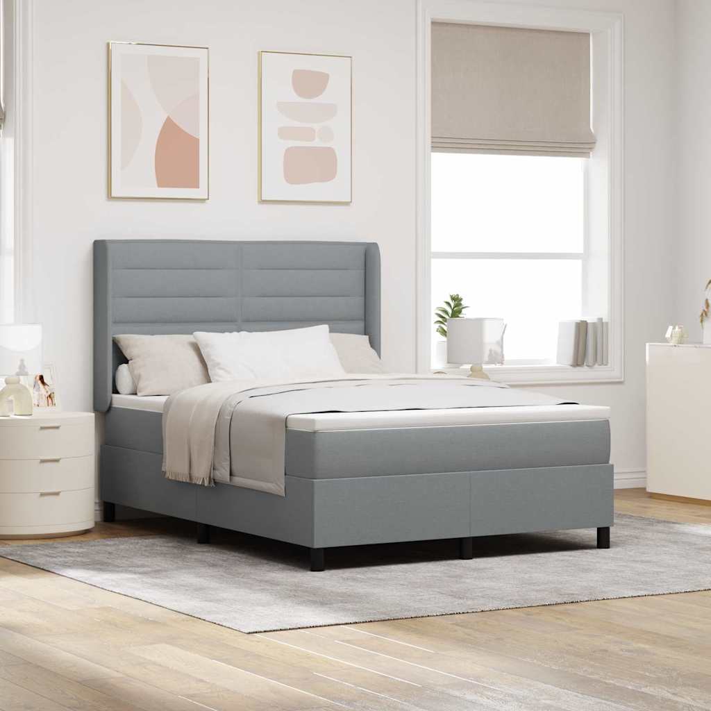 Box Spring Bed with Mattress Light Grey 200 x 140 cm Fabric