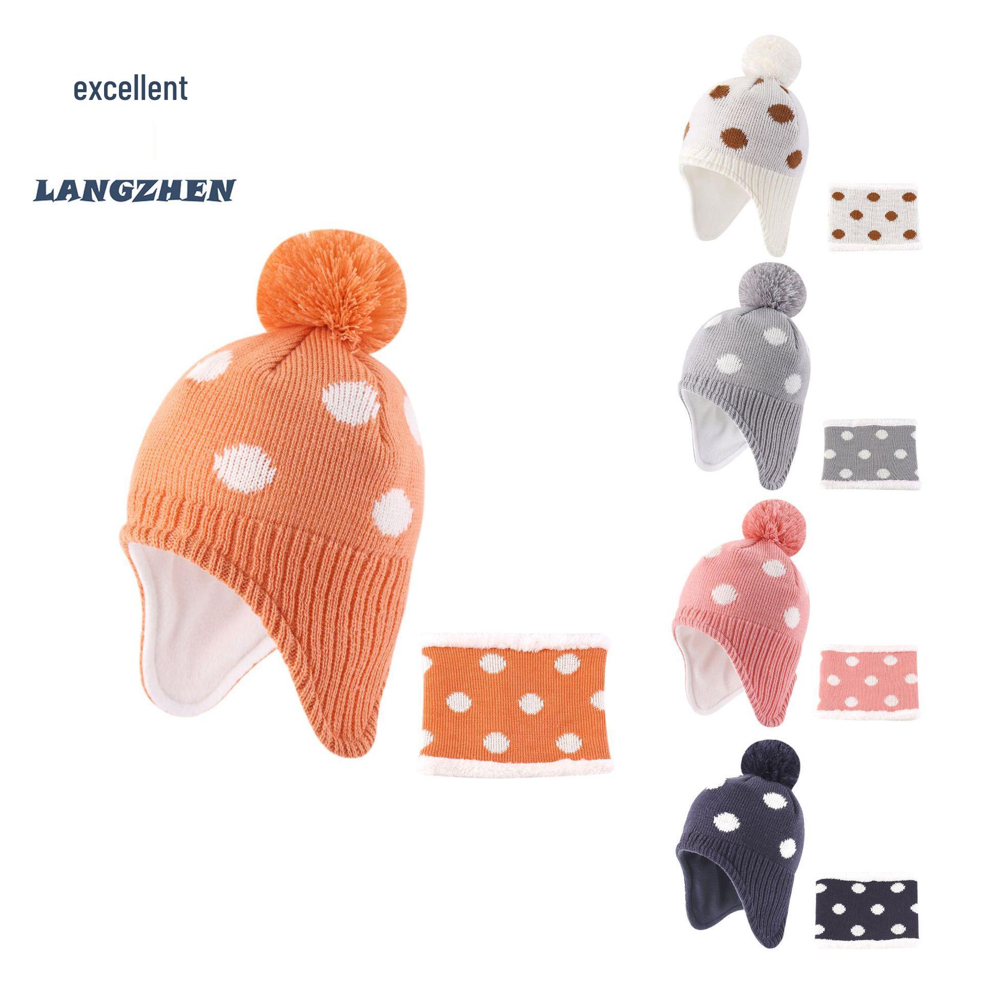 

Детский комплект шапка и шарф в горошек с помпоном на флисовой подкладке Осень/Зима 2023 - Теплый, Повседневный, Универсальный стиль Large (50-52 cm) белый