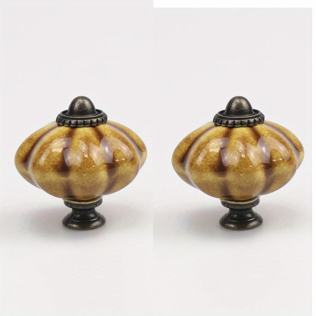 2pcs Vintage Ceramic Pumpkin Handle Furniture Cabinet Drawer Single Hole Handle With Screw Clothing Cabinet Door Handle