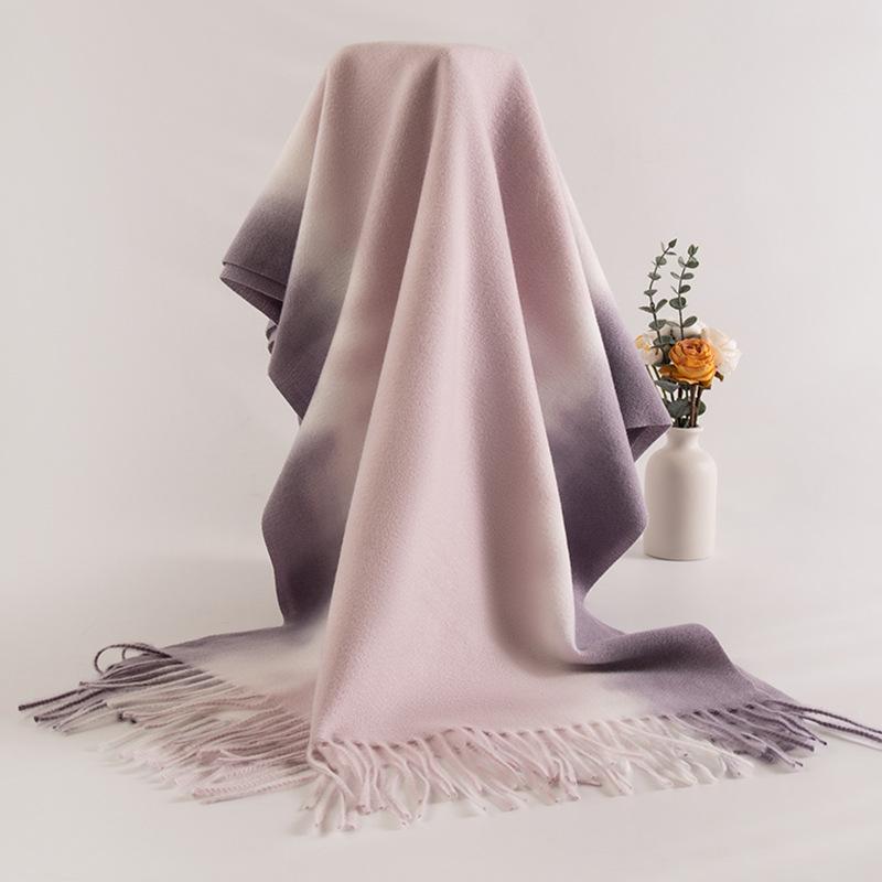Scarf Women'S Elegant Tassel Gradient Thickened Cold And Warm Shawl